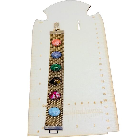 VTG Sarah Coventry Glass Cabochon Mesh Bracelet 8" Gold Tone Wide Multicolor - Picture 8 of 14